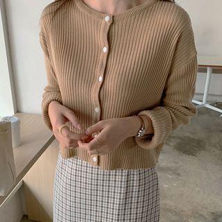 Round-neck Cropped Ribbed Cardigan