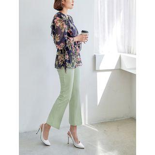 Tie-side Frilled Floral Peplum Blouse