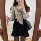 Tie-neck Blouse / Ruffle Hem Mini A-line Skirt / Sleeveless Mini A-line Dress