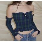 Set: Strapless Plaid Top + Oversleeves