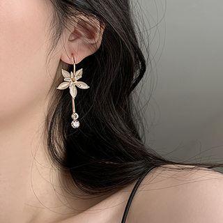 Cat Eye Stone Flower Rhinestone Fringed Earring 1 Piece - As Shown In Figure - One Size