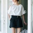 Ruffle Trim Elbow-sleeve Top / Wide Leg Shorts