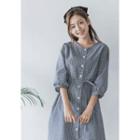 3/4-sleeve Buttoned Check Midi Dress With Sash