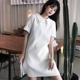 Mesh Panel Short-sleeve Polo Shirt Dress