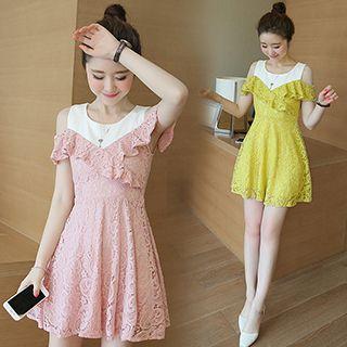 Lace Cold Shoulder A-line Dress