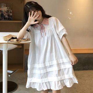Two-tone Short-sleeve Collared Dress