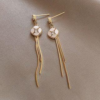Rhinestone Floral Metal Fringe Dangle Earring 1 Pair - As Shown In Figure - One Size