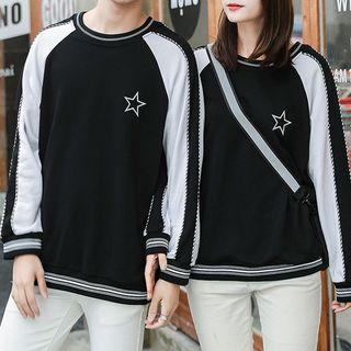 Couple Matching Star Embroidered Color Block Sweatshirt