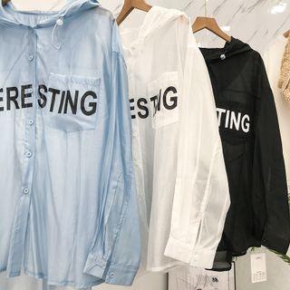 Long-sleeve Lettering Single-breasted Hooded Top