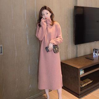 Turtle-neck Midi A-line Sweater Dress