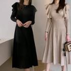 Ruffle Trim Midi A-line Knit Dress