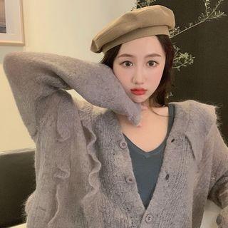 Ruffle Loose-fit Cardigan / Plain Sleeveless Dress