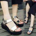 Platform Metallic Velcro Sandals