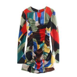 Color Block Shirred Mini Bodycon Dress