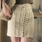 High Waist Plain Lace-up Mini Skirt