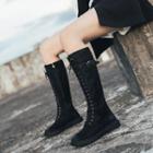 Fleece-lined Lace-up Belted Tall Boots