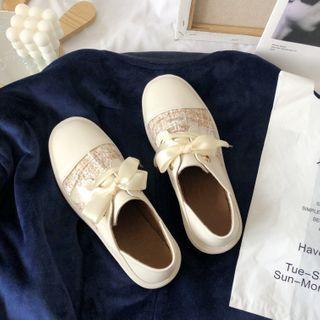 Tweed Panel Faux Leather Lace-up Shoes