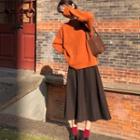 Round Neck Sweater / Midi A-line Skirt