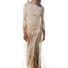 Open Back Lace 3/4-sleeve Mermaid Evening Dress