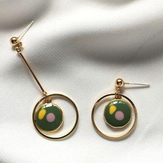 Non-matching Glaze Disc Alloy Hoop Dangle Earring S925 - Stud Earrings - 1 Pair - As Shown In Figure - One Size