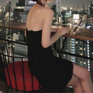 Faux Pearl Chain Spaghetti Strap Mini Dress