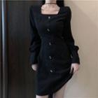 Square-neck Long-sleeved Mini Dress