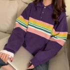 Striped Panel Polo Sweater