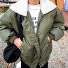 Faux-fur Padded Flight Jacket Khaki - One Size