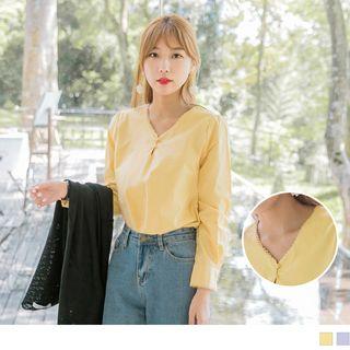 Long Sleeve Lace Trim V-neck Top
