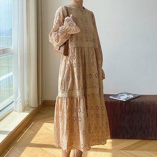 Long-sleeve Pointelle Midi Dress