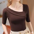 Elbow-sleeve Asymmetrical Neckline Top