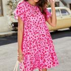 Short-sleeve Print Mini Smock Dress