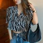 Zebra Print Short-sleeve Blouse As Shown In Figure - One Size