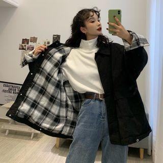 Plaid Lining Oversized Cargo Jacket