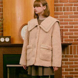 Wide-collar Dual-pocket Dumble Jacket Beige - One Size