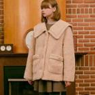 Wide-collar Dual-pocket Dumble Jacket Beige - One Size