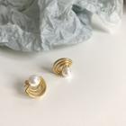 925 Sterling Silver Faux Pearl Ear Stud E222 - 1 Pair - Fan Shape & Faux Pearl - Gold - One Size