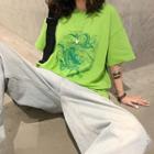 Short-sleeve Dragon Print T-shirt As Shown In Figure - One Size