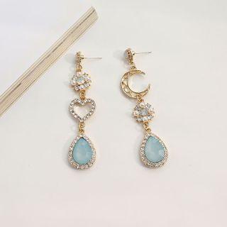 Moon & Heart Rhinestone Asymmetrical Dangle Earring