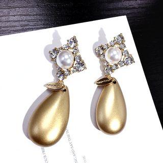 Rhinestone Faux Pearl Drop Statement Earring Gold - One Size