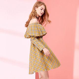 Plaid Off-shoulder A-line Dress