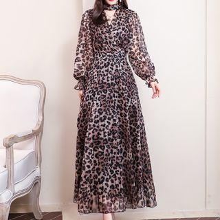 Long-sleeve Keyhole Wrap Maxi A-line Dress