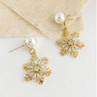 Snowflake Faux Pearl Alloy Dangle Earring 1 Pair - Gold - One Size
