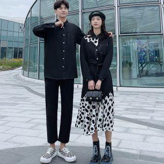Couple-matching Dotted Midi A-line Shirtdress / Shirt / Cropped Pants