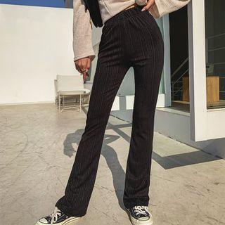 High Band-waist Striped Boot-cut Pants