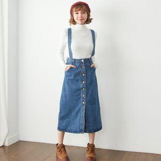 Single-breasted Denim Suspender Skirt