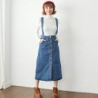 Single-breasted Denim Suspender Skirt