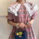 Lace Trim Plaid Short-sleeve A-line Dress