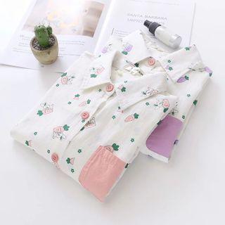 Pocket-front Rabbit Print Long-sleeve Shirt