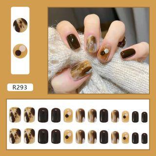 Print Faux Nail Tips R293 - Black & Coffee - One Size